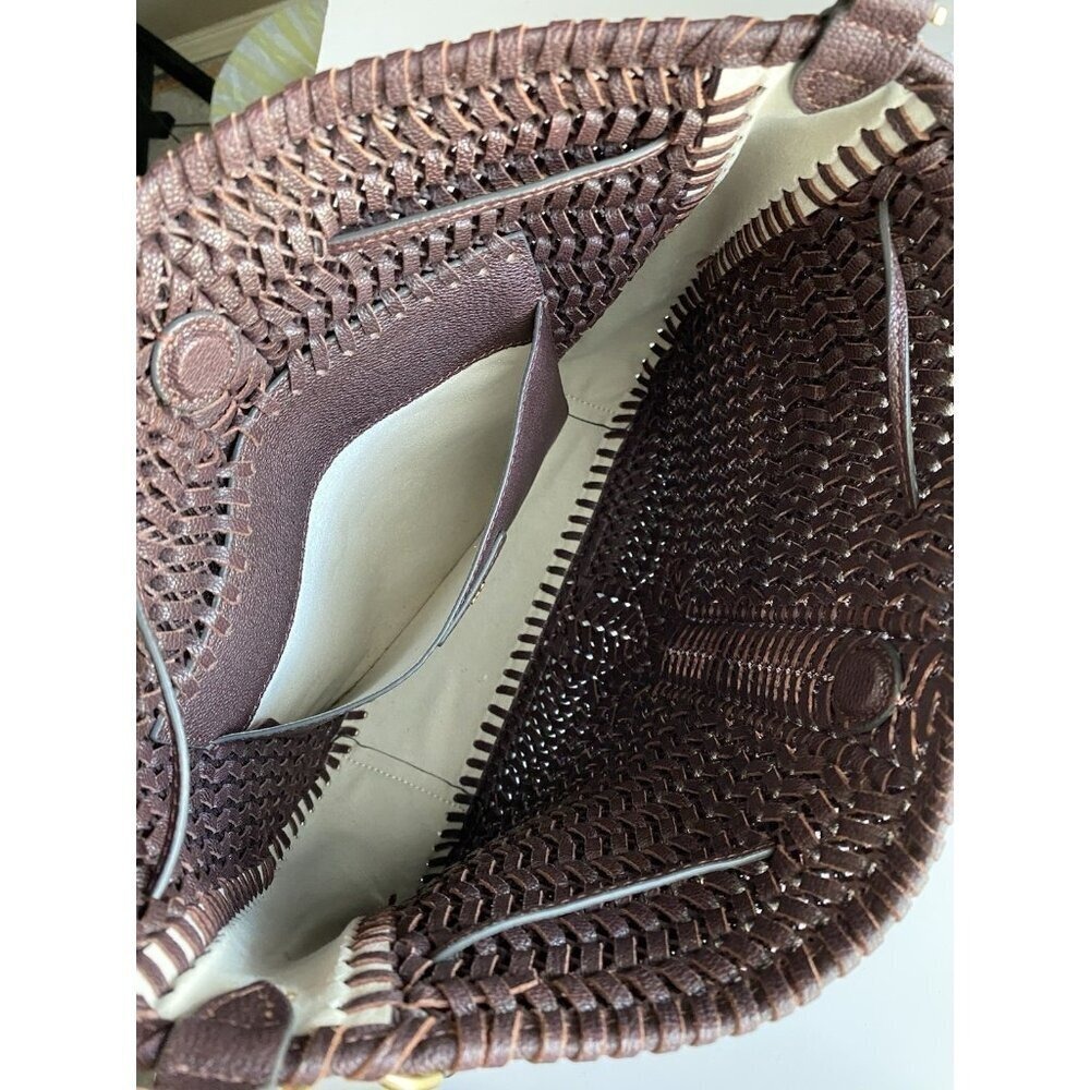 Anya Hindmarch Neeson Leather Woven Bucket Bag Rosewood Brown Tassel - Picture 14 of 17